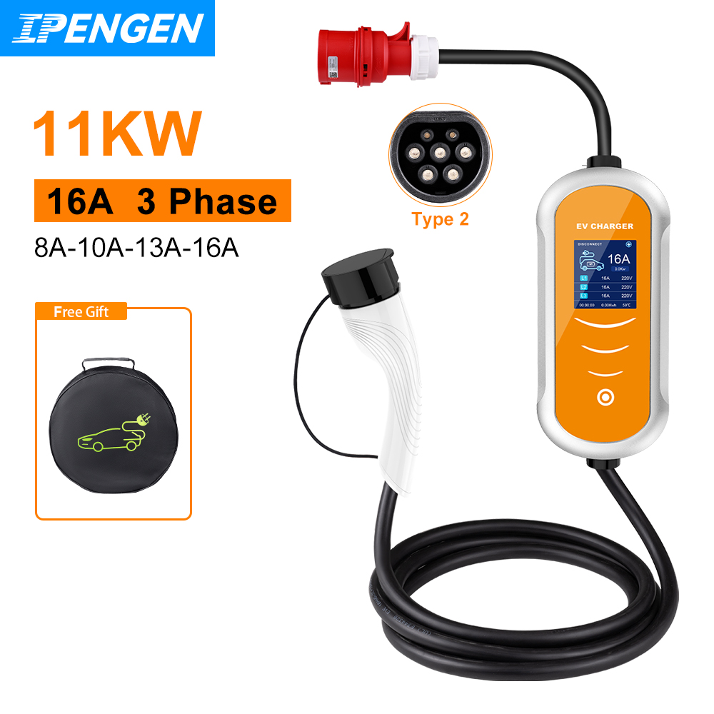 Type 2 Portable Ev Charger 11Kw Cee - Pengisi daya IPENGEN EV 16A 11KW