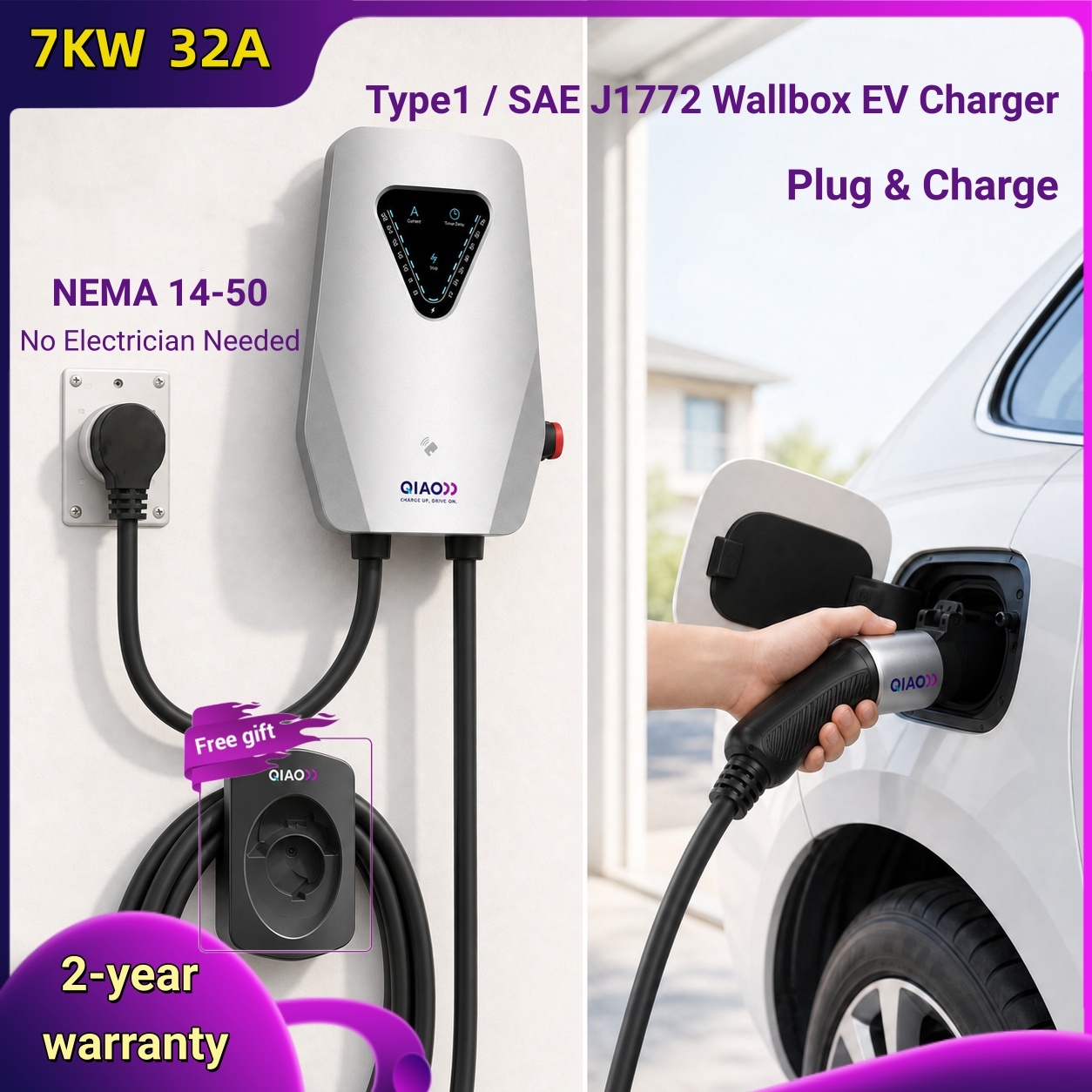 J1772 Evse 32A Level 2 Charger - Pengisi Daya EV Wallbox 7KW 32A