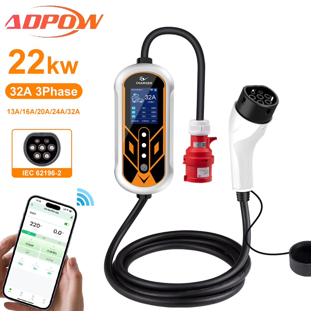 Ev Charger Type 2 22Kw 32A 3 Phase - ADPOW Pengisi Daya EV Portabel 32A