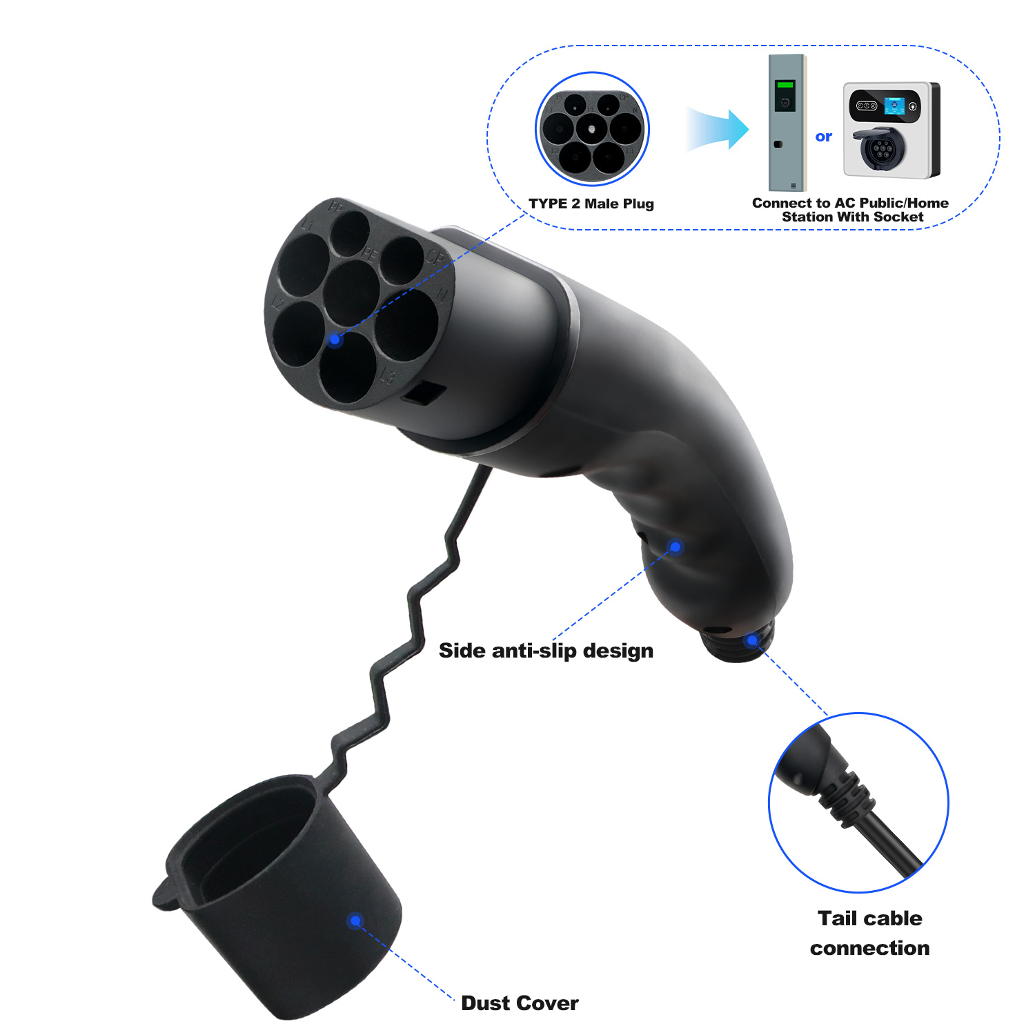 Kolanky EV Plug Tipe 2 Male 1P - Ev Charger Type 2 22Kw 32A 3 Phase ulasan dan harga