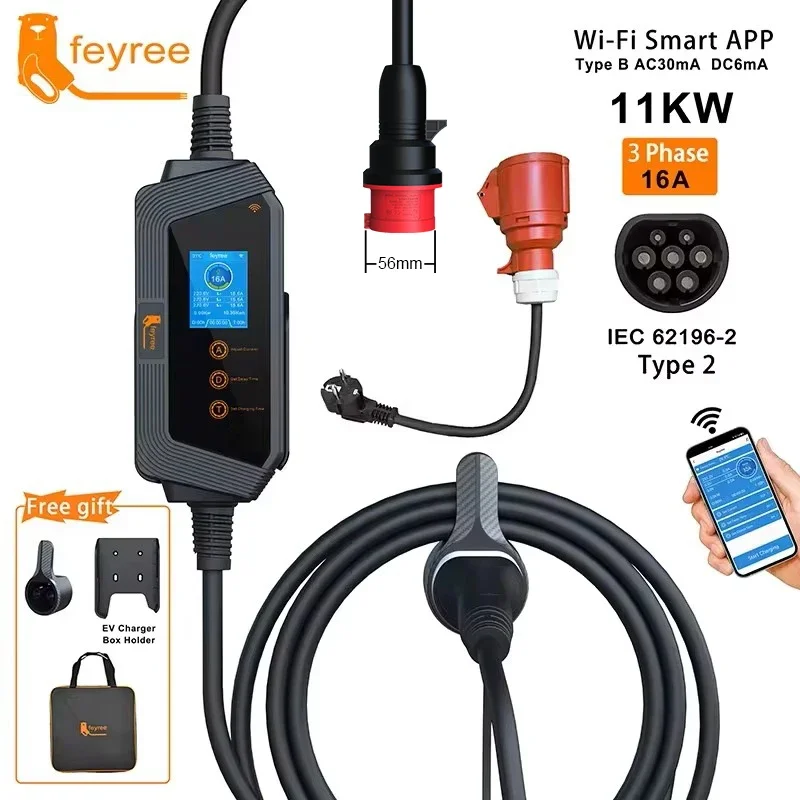 Pengisi Daya Mobil EV Portabel - Type 2 Portable Ev Charger 11Kw Cee ulasan dan harga
