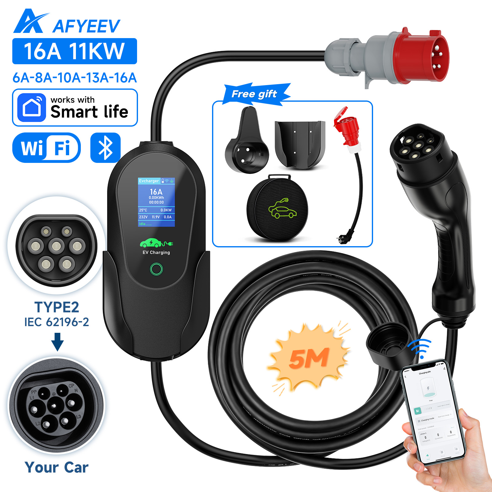 AFYEEV pengisi daya mobil port - Type 2 Portable Ev Charger 11Kw Cee ulasan dan harga